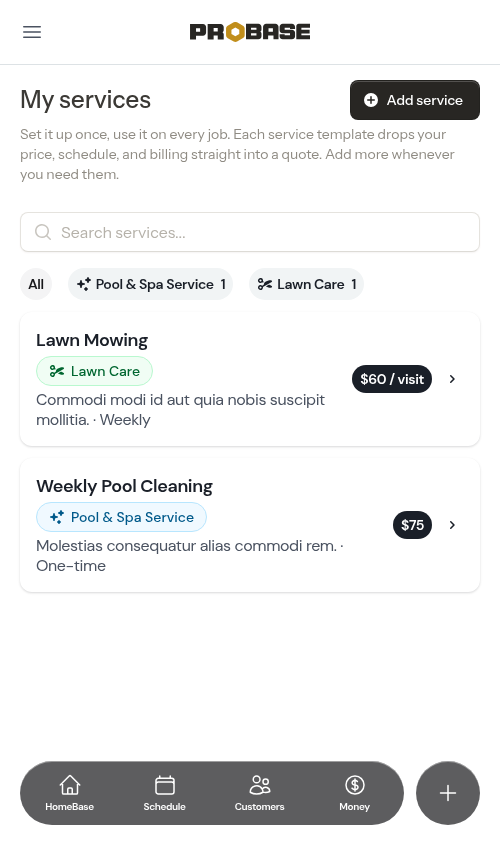 All pill selected, showing every service again