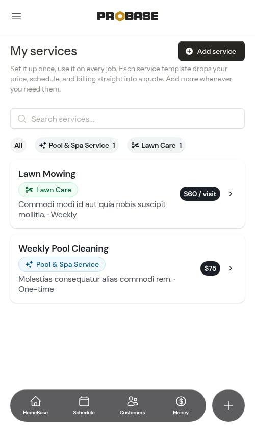 All pill selected, showing every service again