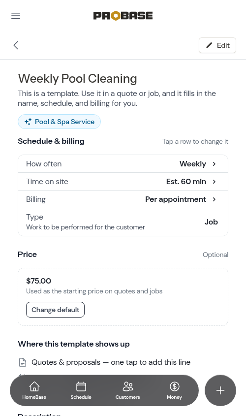 Trade shown on the service detail page