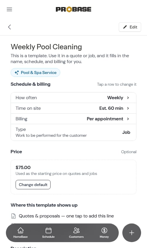 Trade shown on the service detail page
