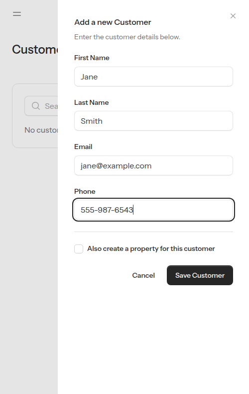 Customer form filled