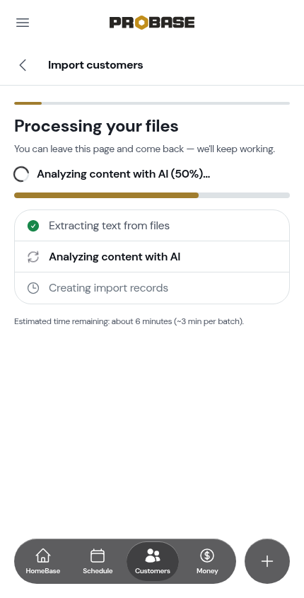 The processing screen