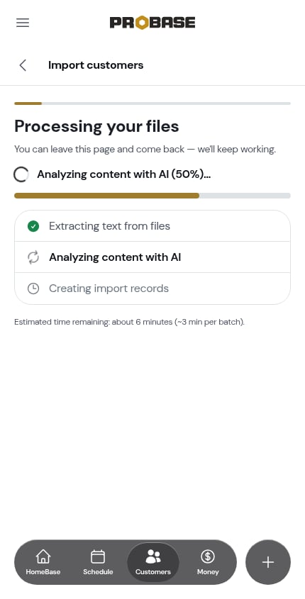 The processing screen