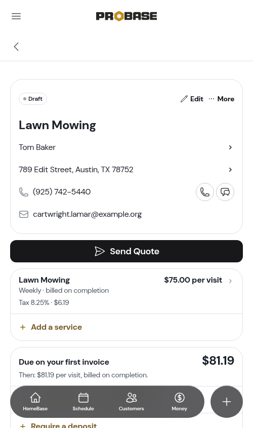 A quote before editing a service
