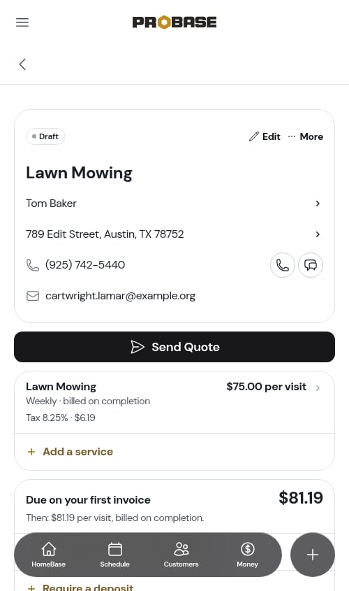 A quote before editing a service