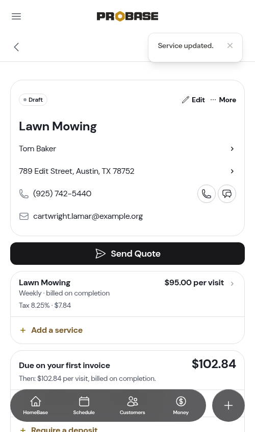 The new price on the quote
