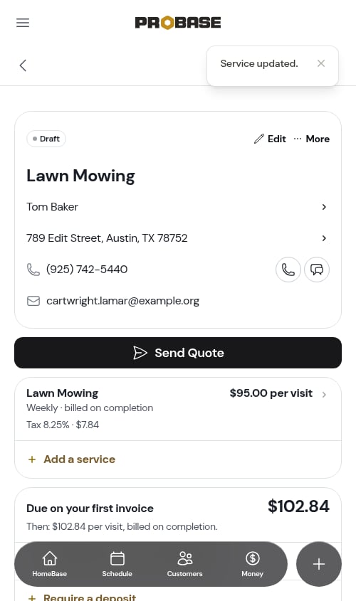 The new price on the quote