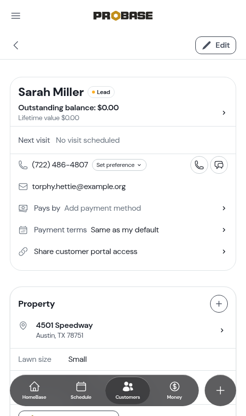 Property details on the customer page
