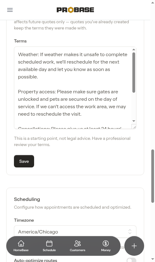 Quote terms in settings