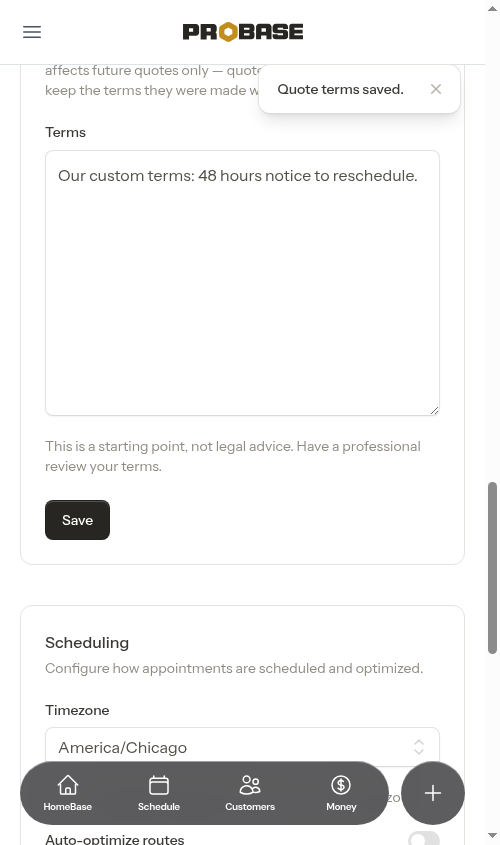 Quote terms after saving