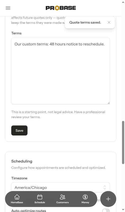 Quote terms after saving