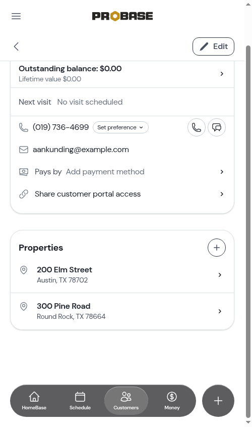 Properties section with the add property button