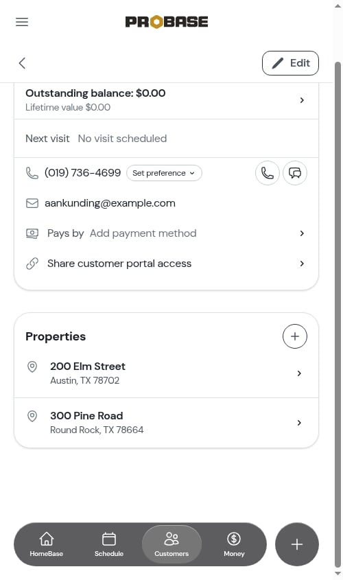 Properties section with the add property button