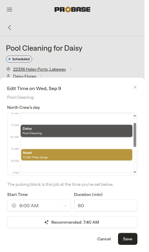 The Edit Time window showing the crew's day on a timeline