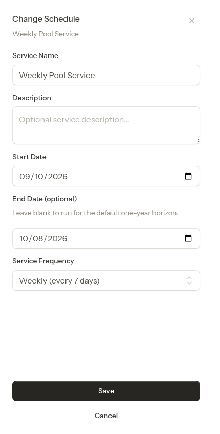 Change Schedule modal open
