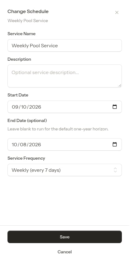 Change Schedule modal open