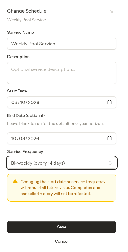 Warning shown when the change will rebuild visits