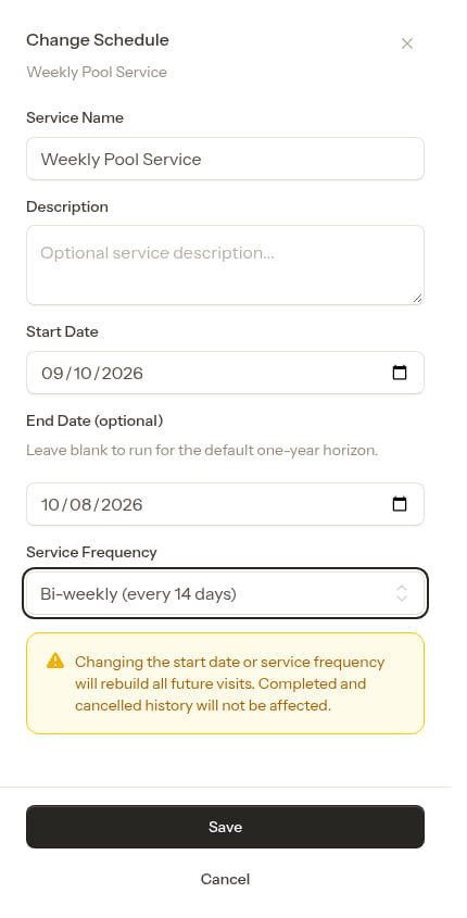 Warning shown when the change will rebuild visits