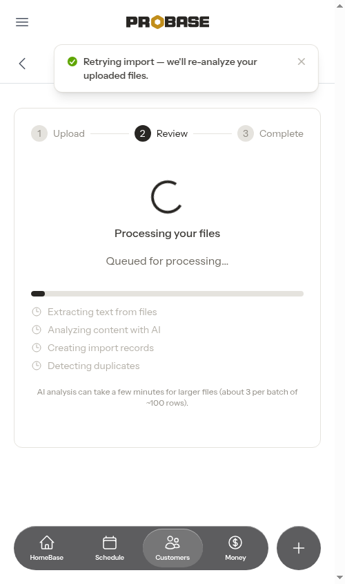 An import re-processing after tapping Retry Import