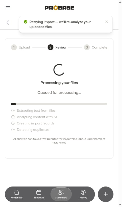An import re-processing after tapping Retry Import