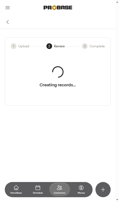 The Creating records progress screen