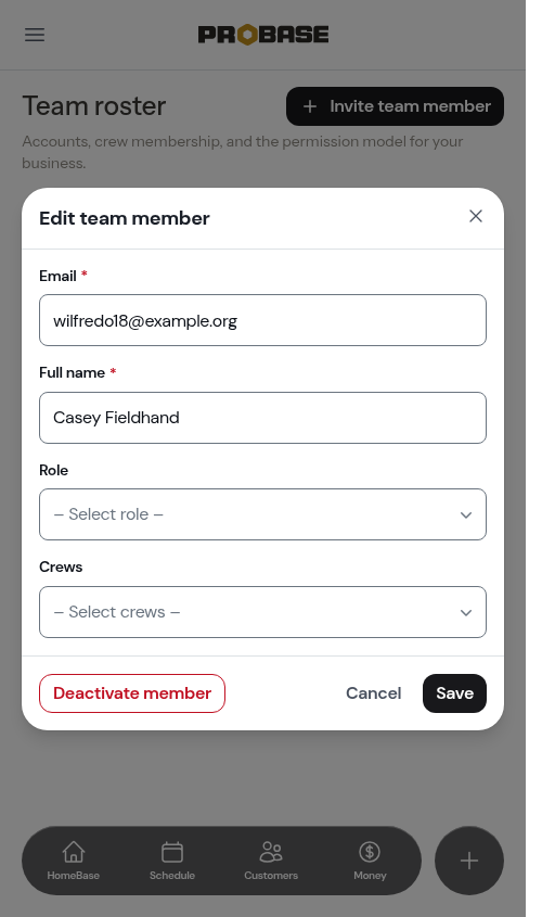 Editing a team member