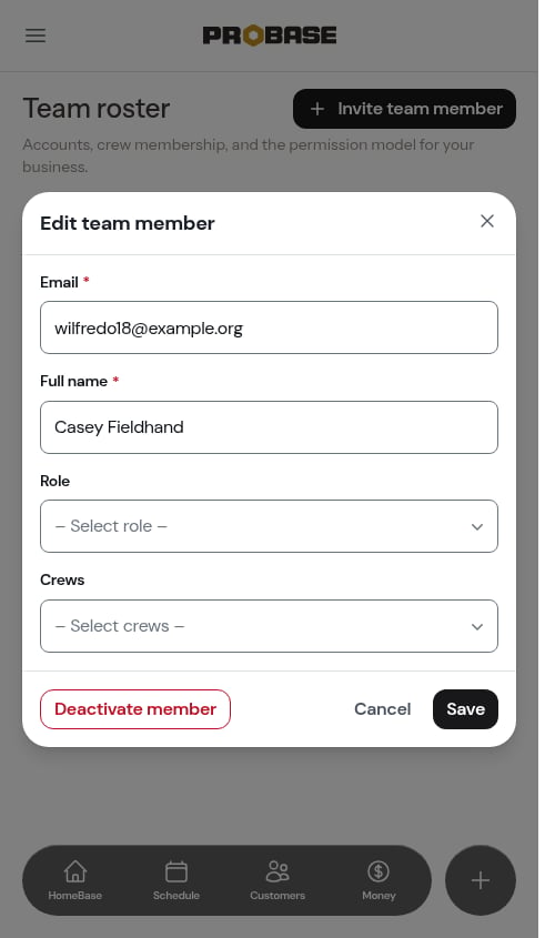 Editing a team member