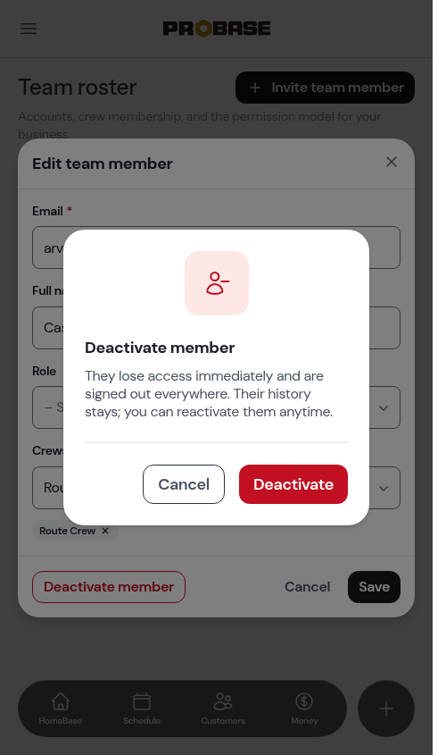 Confirming a member deactivation