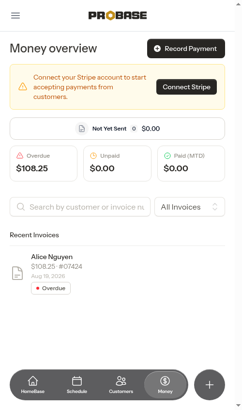 Money overview page