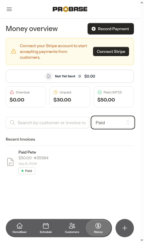 Filtered to show paid invoices