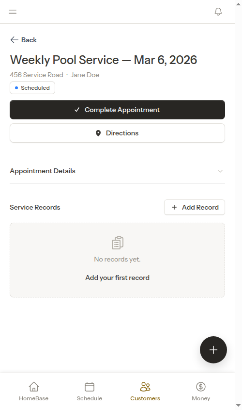 Service records on completed appointment