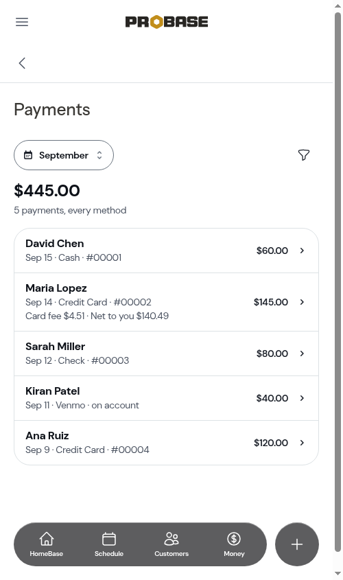 The Payments list