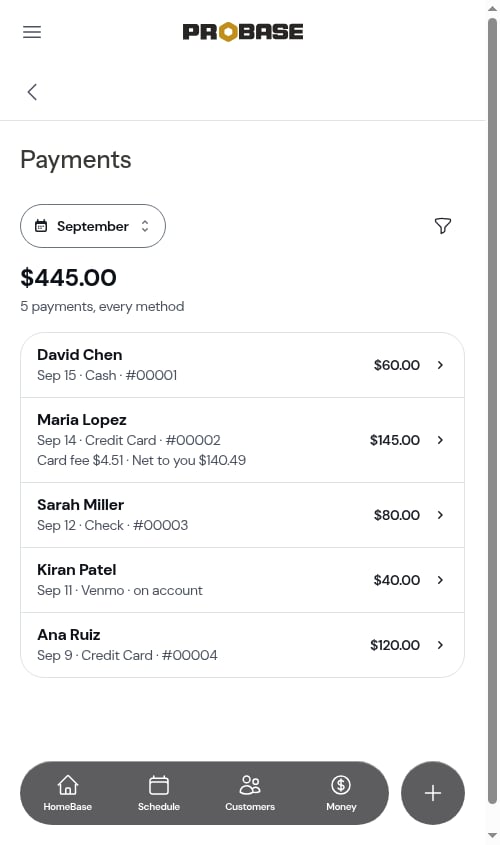 The Payments list