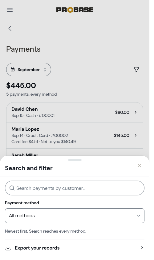 Filtering by payment method