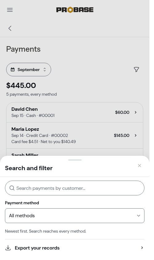 Filtering by payment method