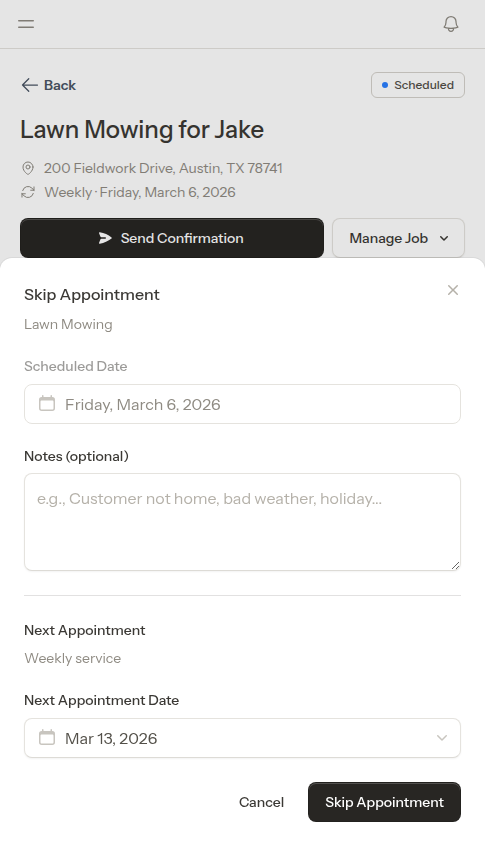 Skip modal with next appointment date