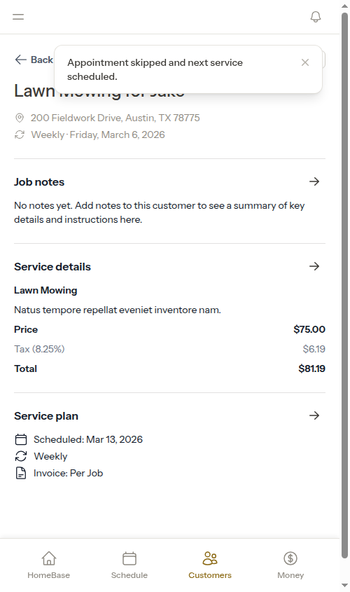 After skipping - service page with next appointment