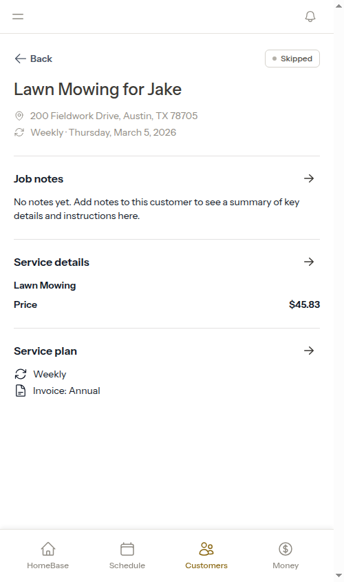 Skipped appointment view
