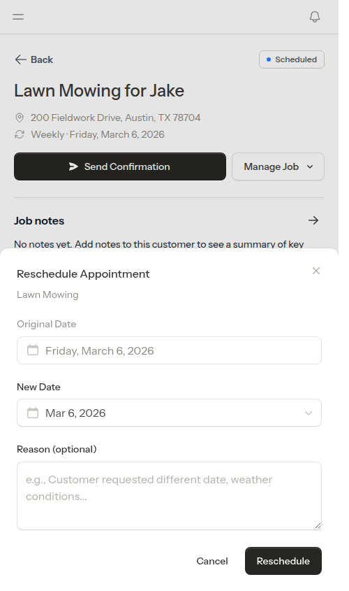 Reschedule modal open