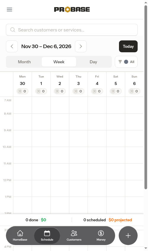 Empty week with a zeroed rollup strip