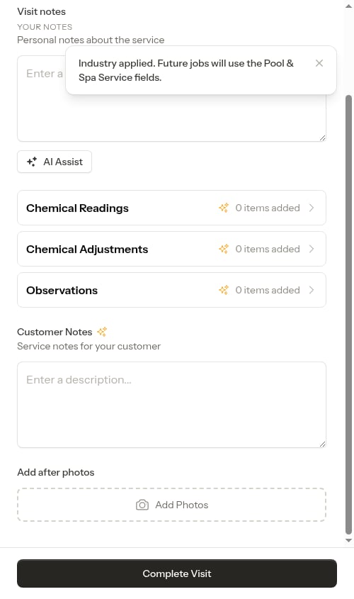 Completion form updated after applying the trade