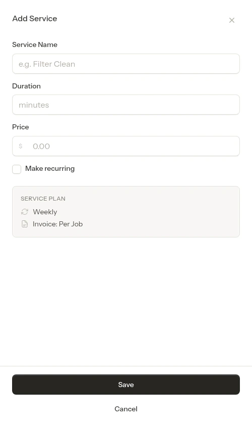 Service item form empty