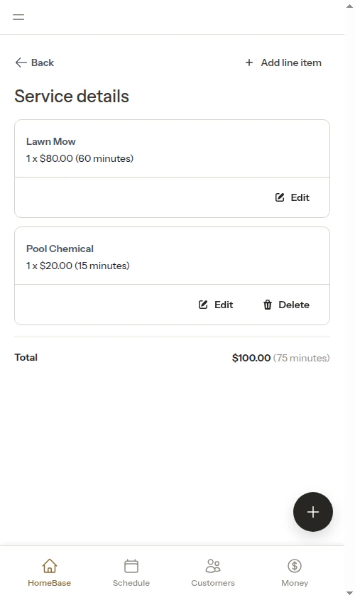 Item shown as service type