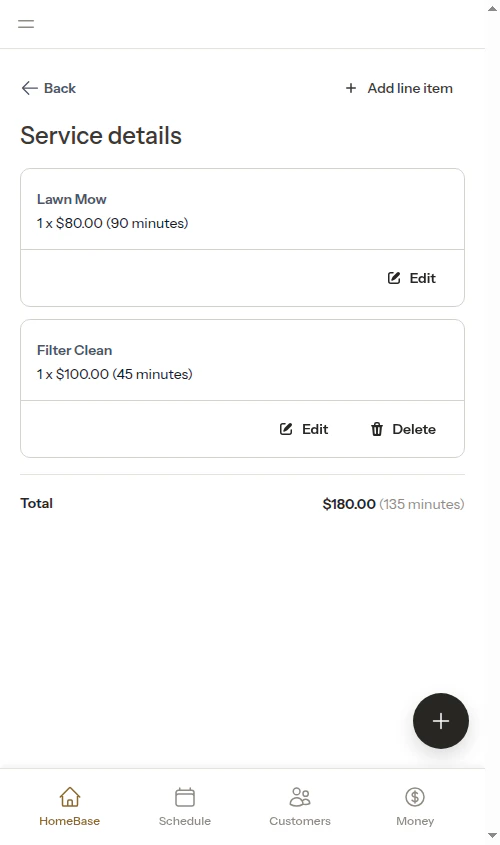 Existing item before edit
