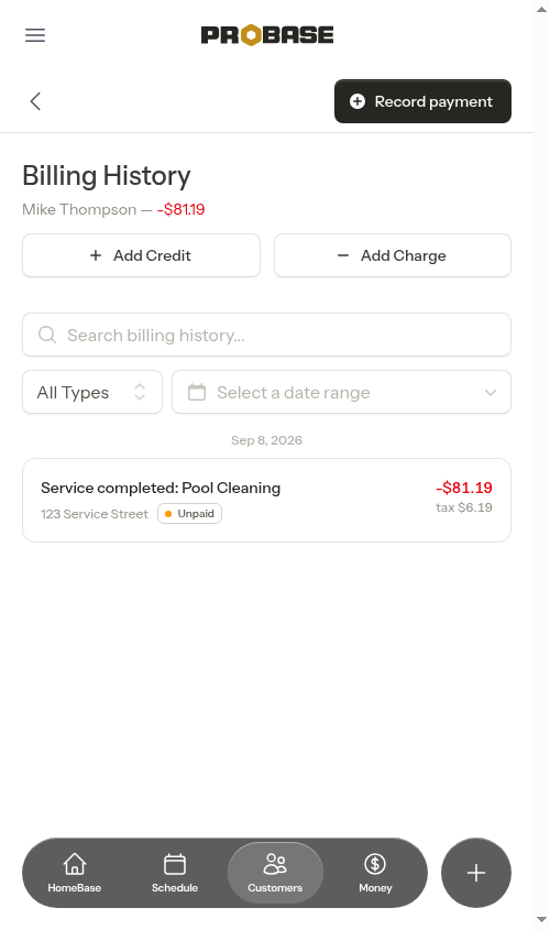 Billing entry created automatically after completion