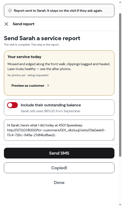 The sent step after the invoice rode along with the report