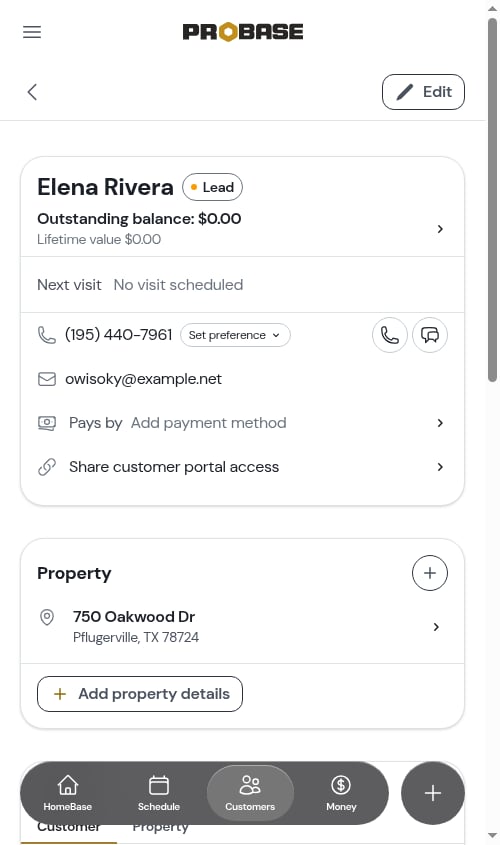 The + button beside the Services section on the customer page