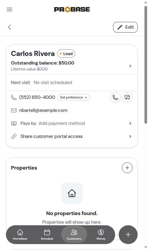 Billing history for a customer