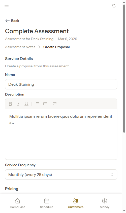 Proposal form pre-filled