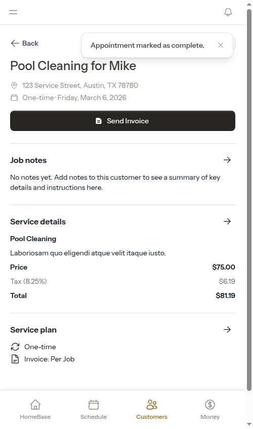 Appointment marked as completed